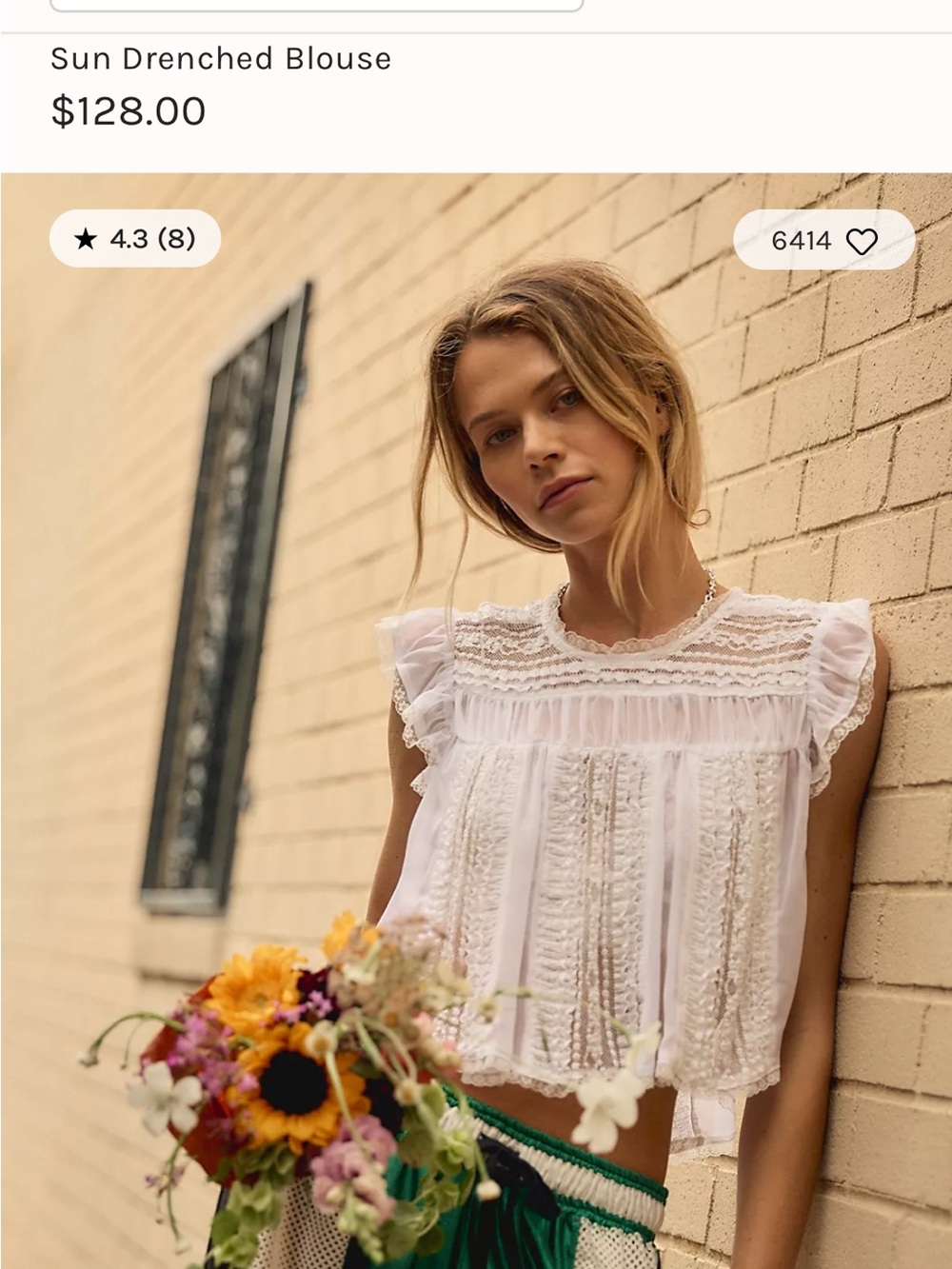 Free People White Eyelet Lace Ruffle Sleeve Blouse NWOT